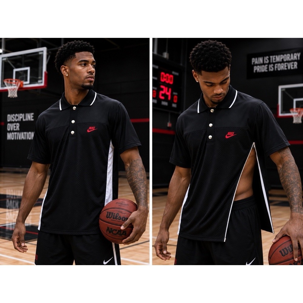 VTG 90's Nike Multi-Sport / Basketball Mesh Polo Venting Zippers  Men's M Rare